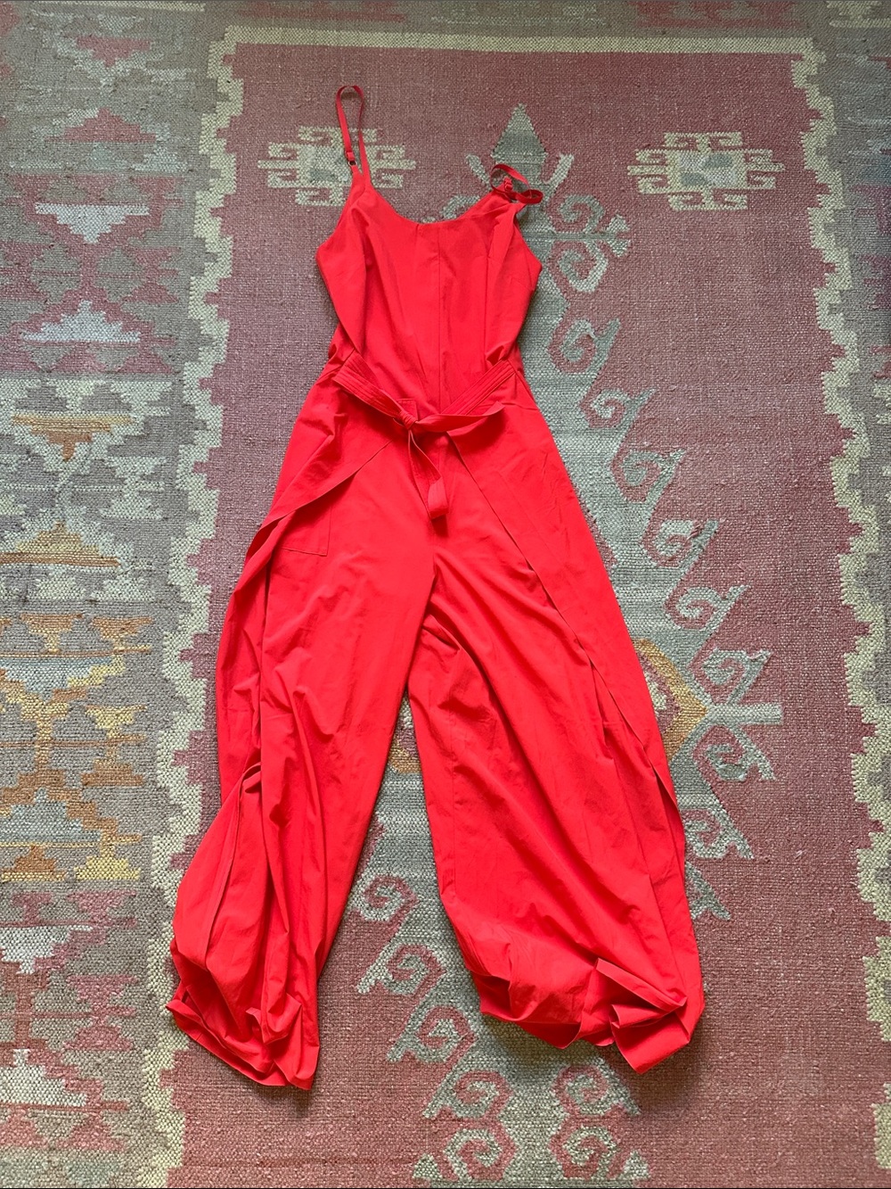 Women’s athletica Red Wide-Leg Jumpsuit with Tie Waist
